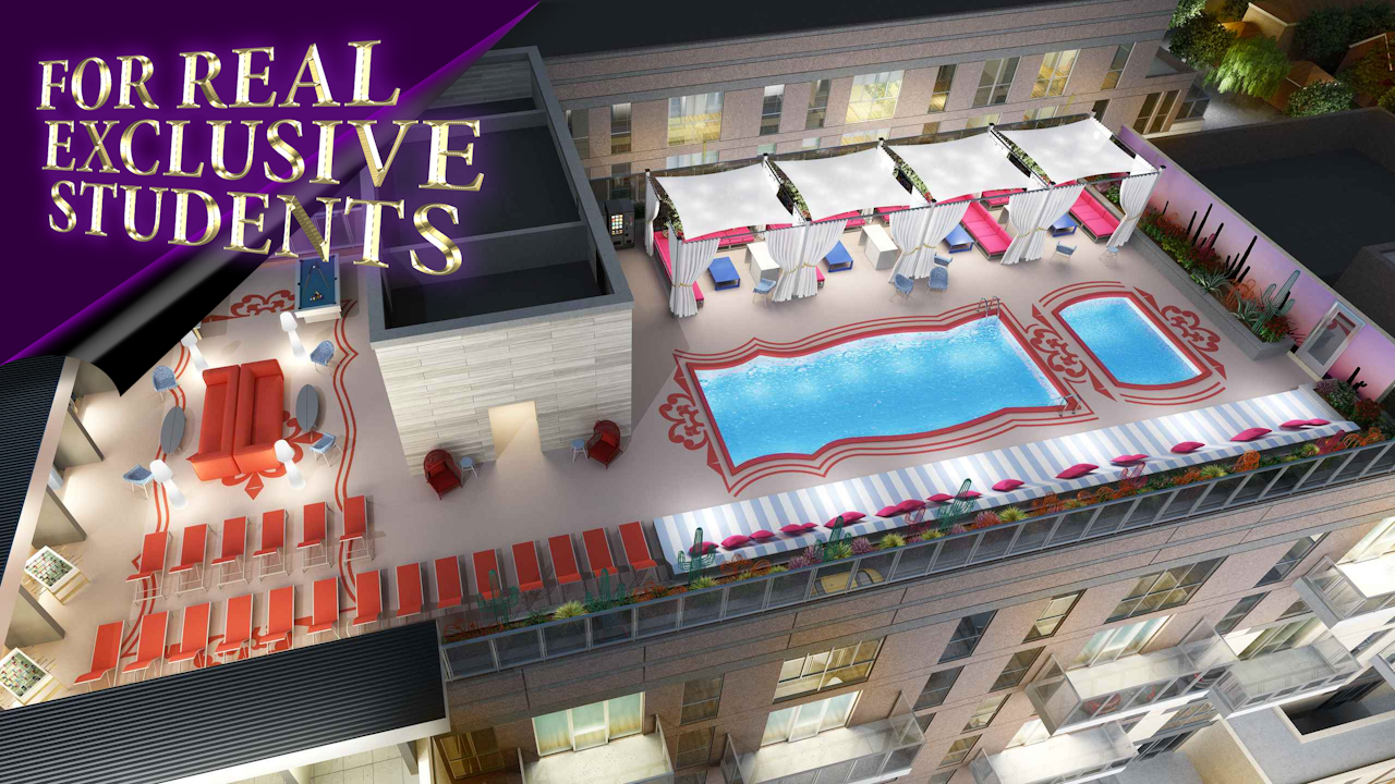 Rendering of the rooftop terrace at the Hub on Campus Tucson 2 high-rise near the University of Arizona.