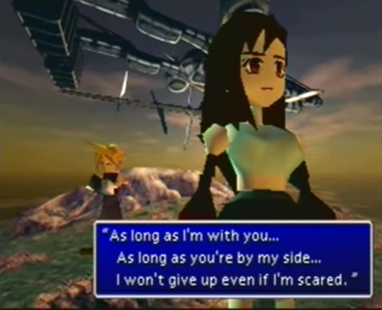 Cloud and Tifa talk in Final Fantasy 7.