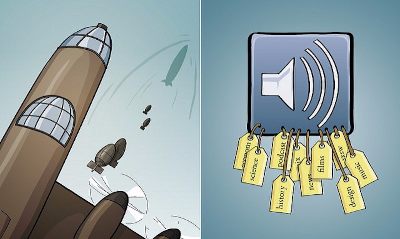 Cartoon rendering of Huffduffer etymology