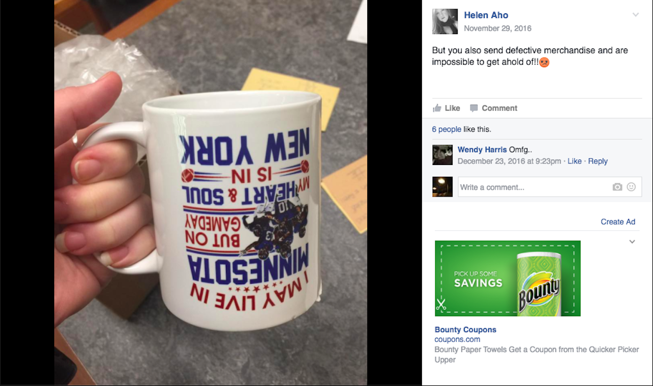 Screenshot of comment from TeeChip Facebook page