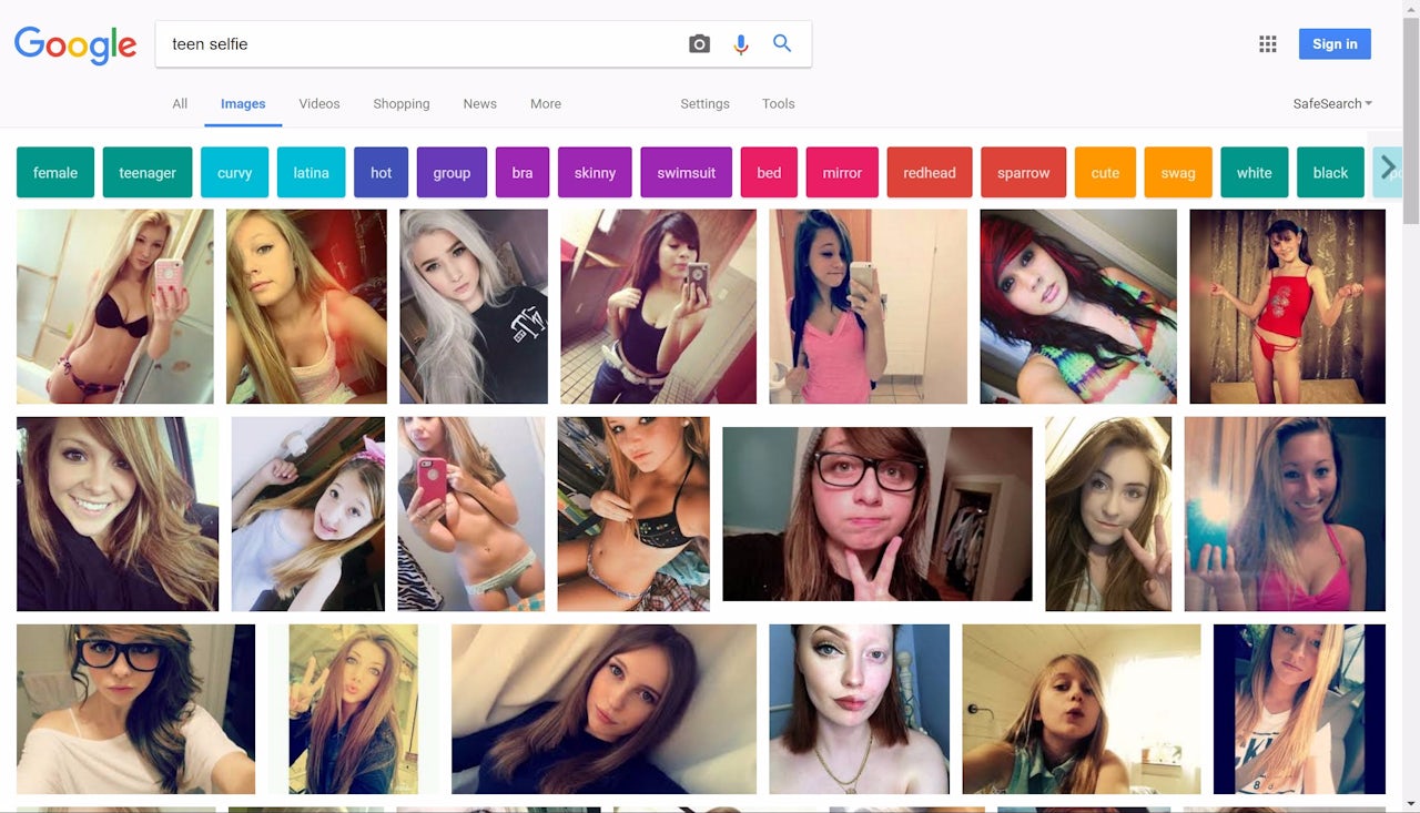 Google results for “teen selfie” image search