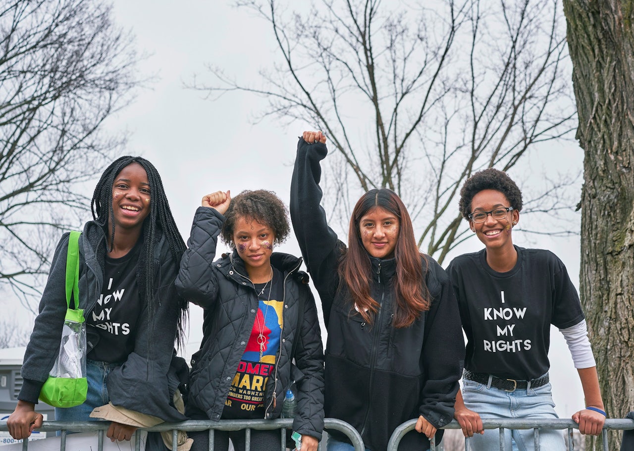 A group of protesters at the Women’s March in Washington, D.C.