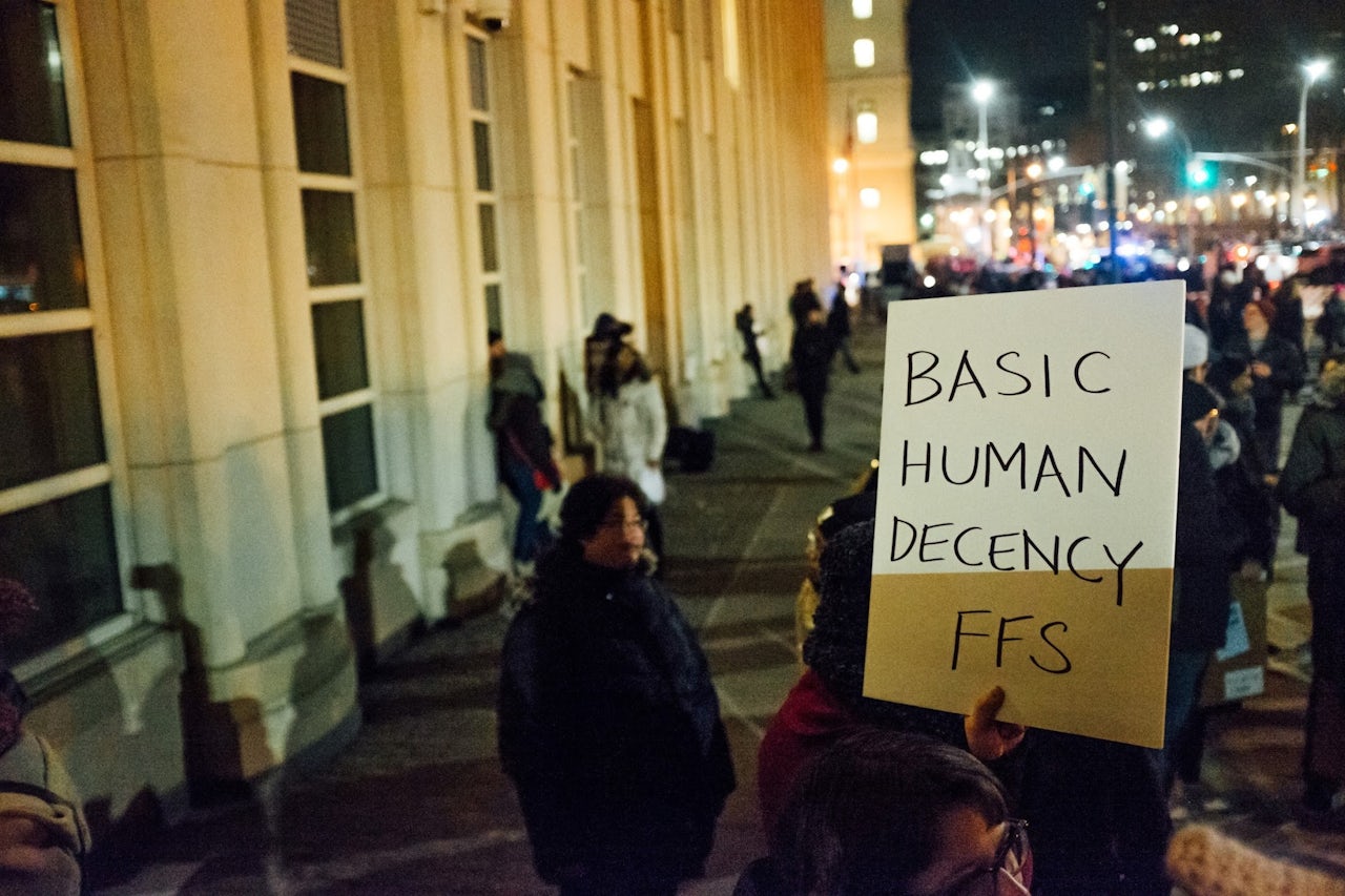 Protesters at Cadman Plaza in Brooklyn, NY.