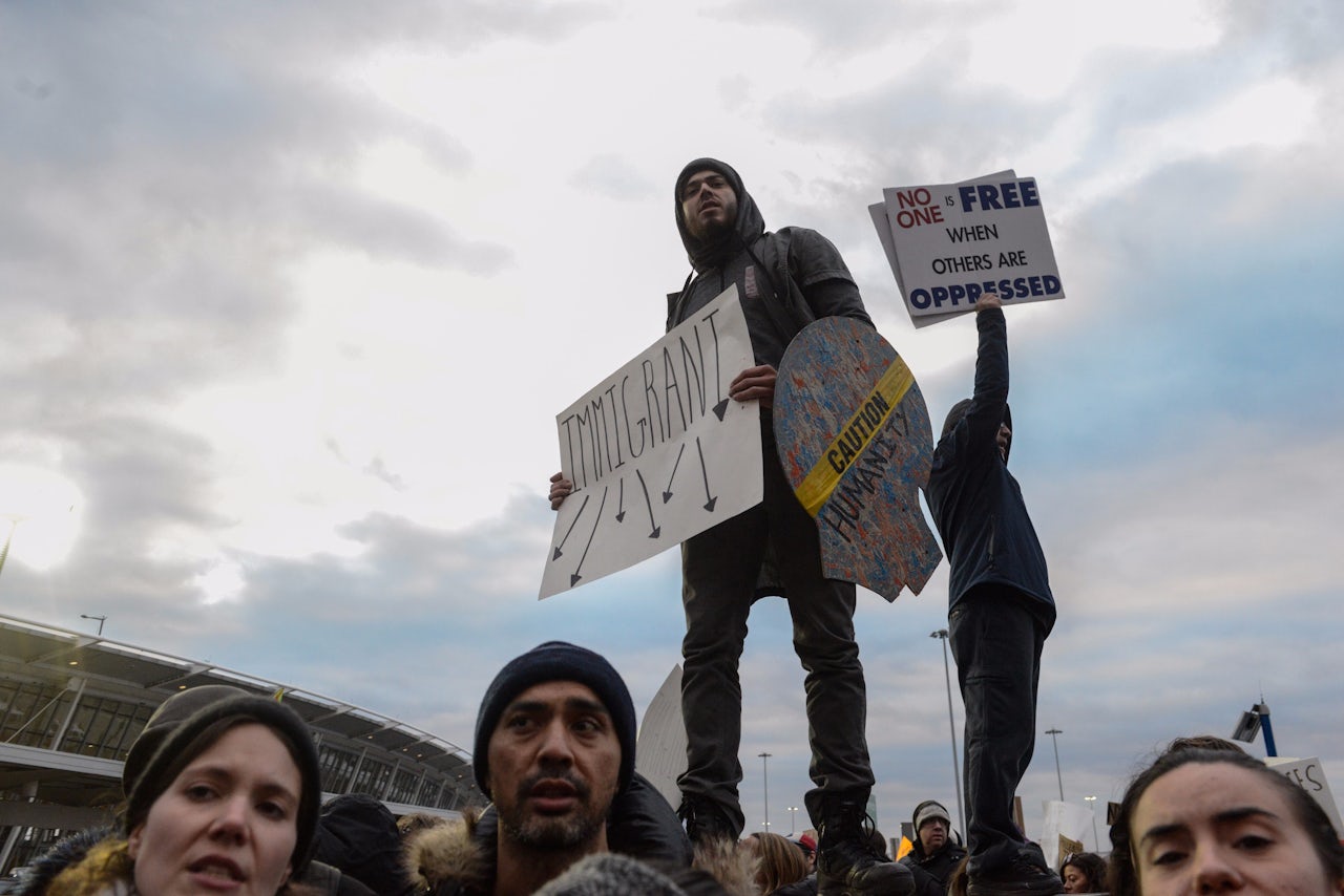 Protesters at JFK Airport.