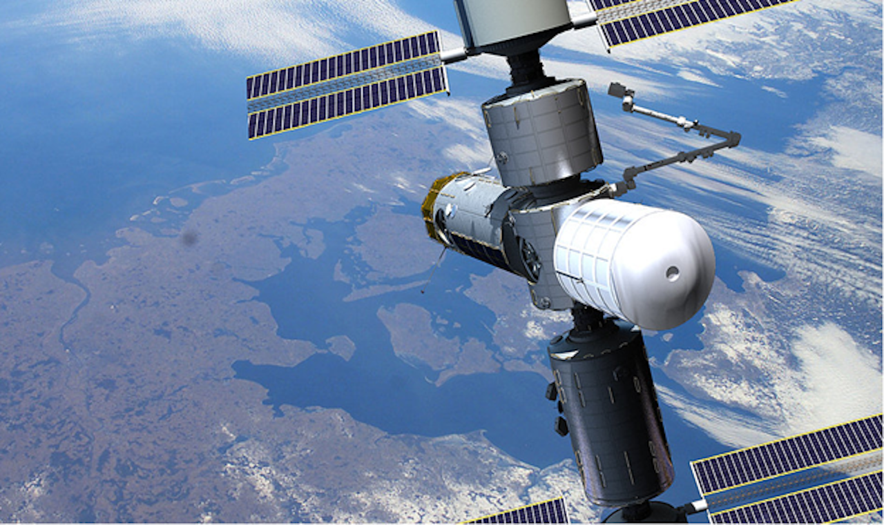 Screengrab of a mockup of the Axiom Commercial Space Station.