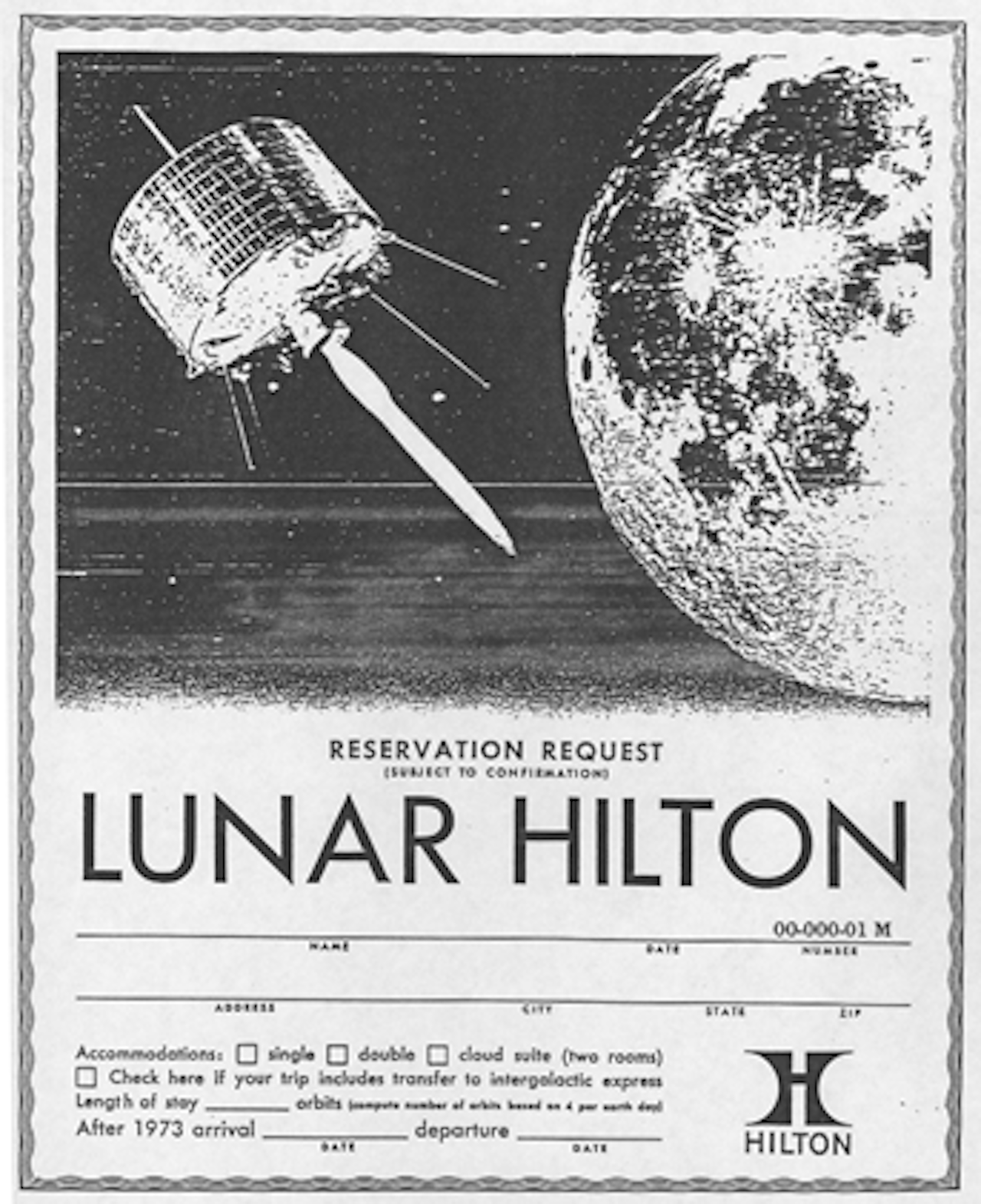 Reservation card mockup for the Lunar Hilton.