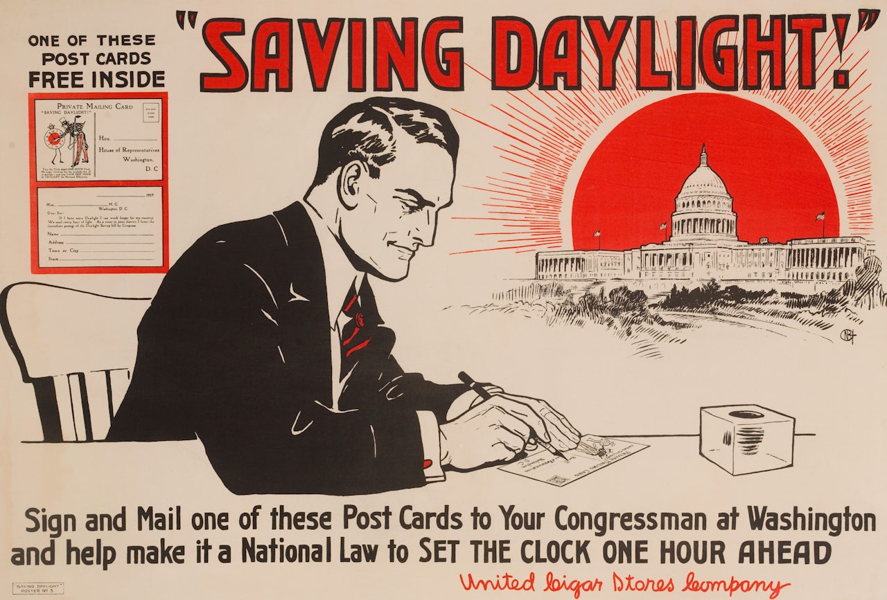 Pro-DST poster produced by the United Cigar Stores Company in 1917.