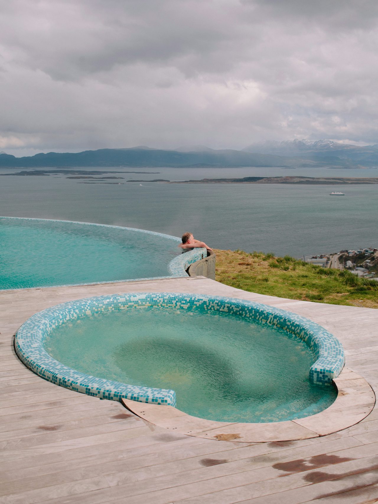 The heated outdoor pool of the Arakur Hotel, where a standard double-room averages $500 per night.