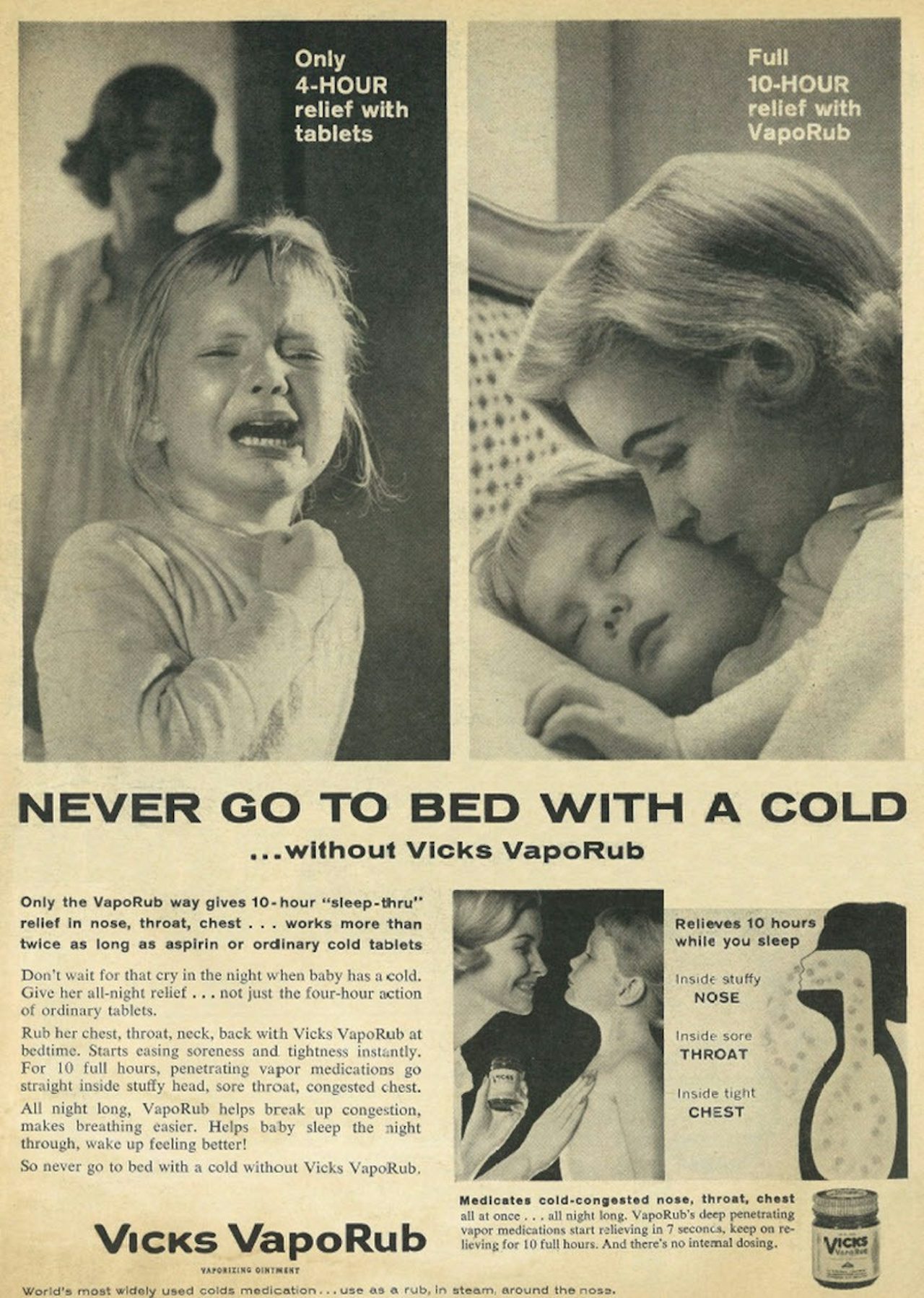 A 1960s advertisement for Vicks VapoRub, published in Family Circle.