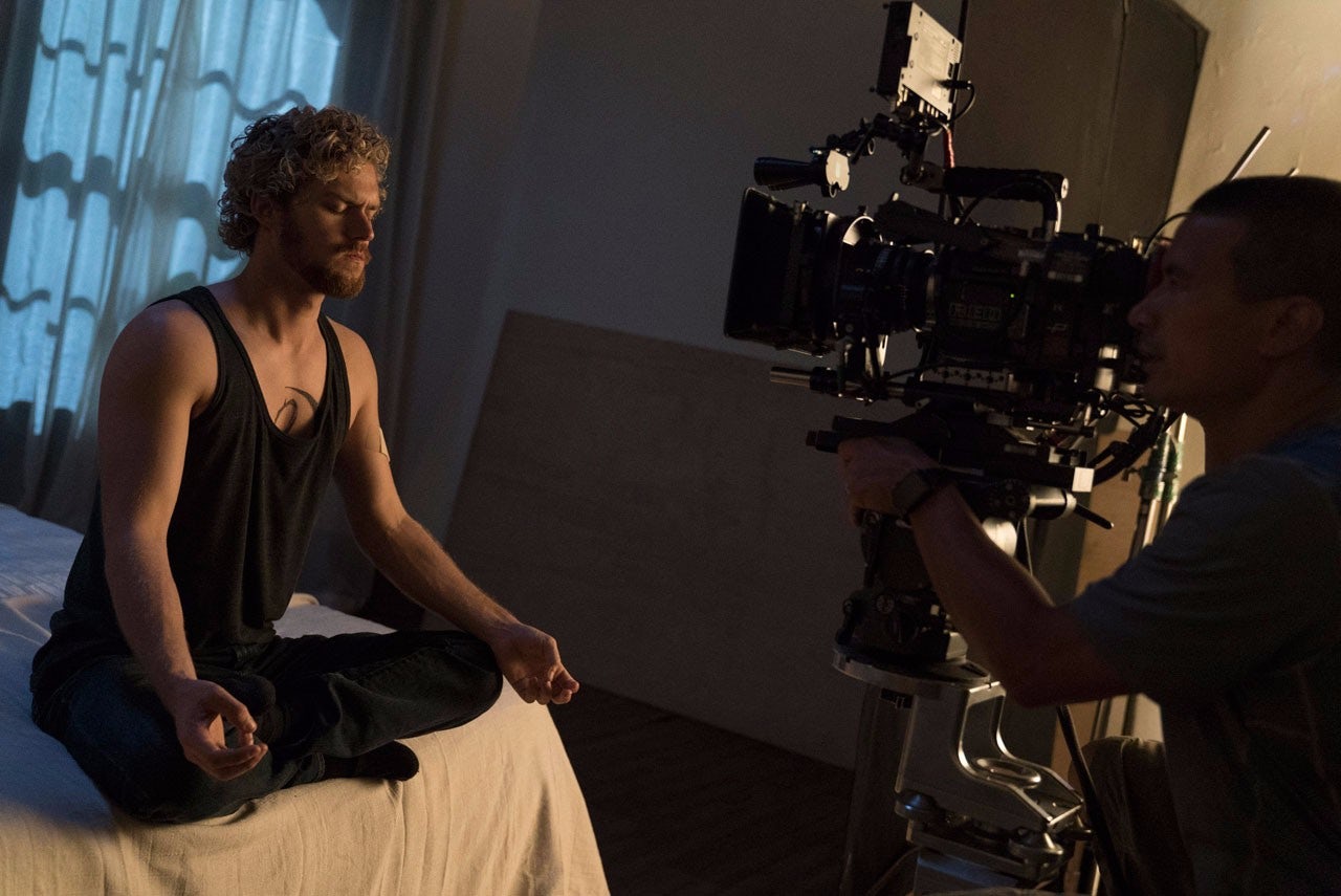 Finn Jones shooting a scene as Danny Rand in Iron Fist.