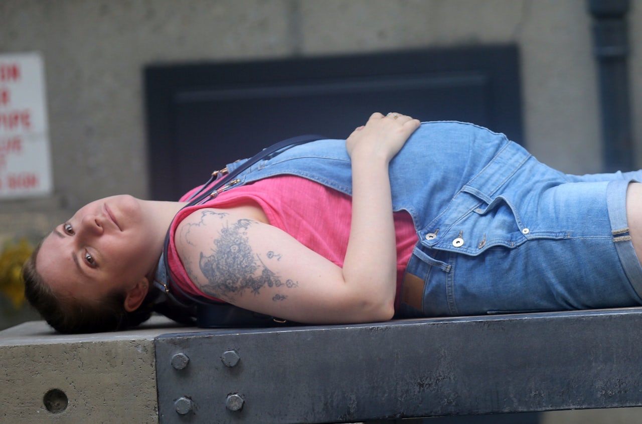 Lena Dunham on set of 'Girls.'