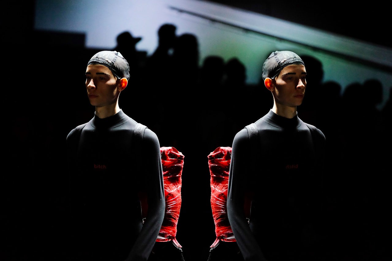 A model walking in Hood By Air's Fall 2016 show at New York Fashion Week.