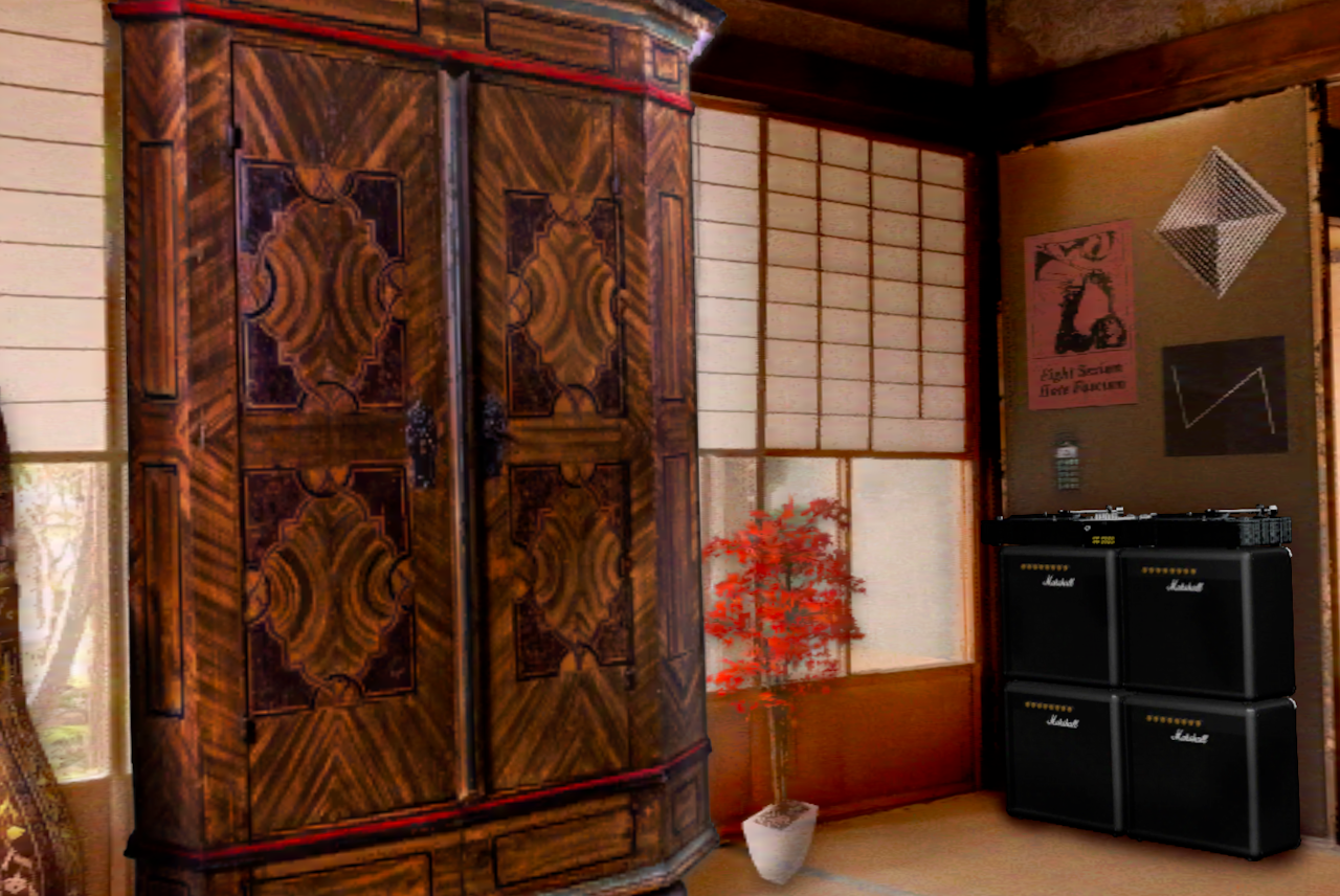 The inside of a virtual room in The Gorillaz's app