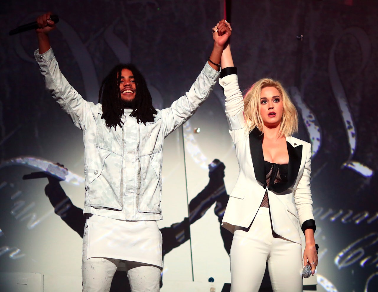 Skip Marley and Katy Perry performing at the 2017 Grammy Awards.