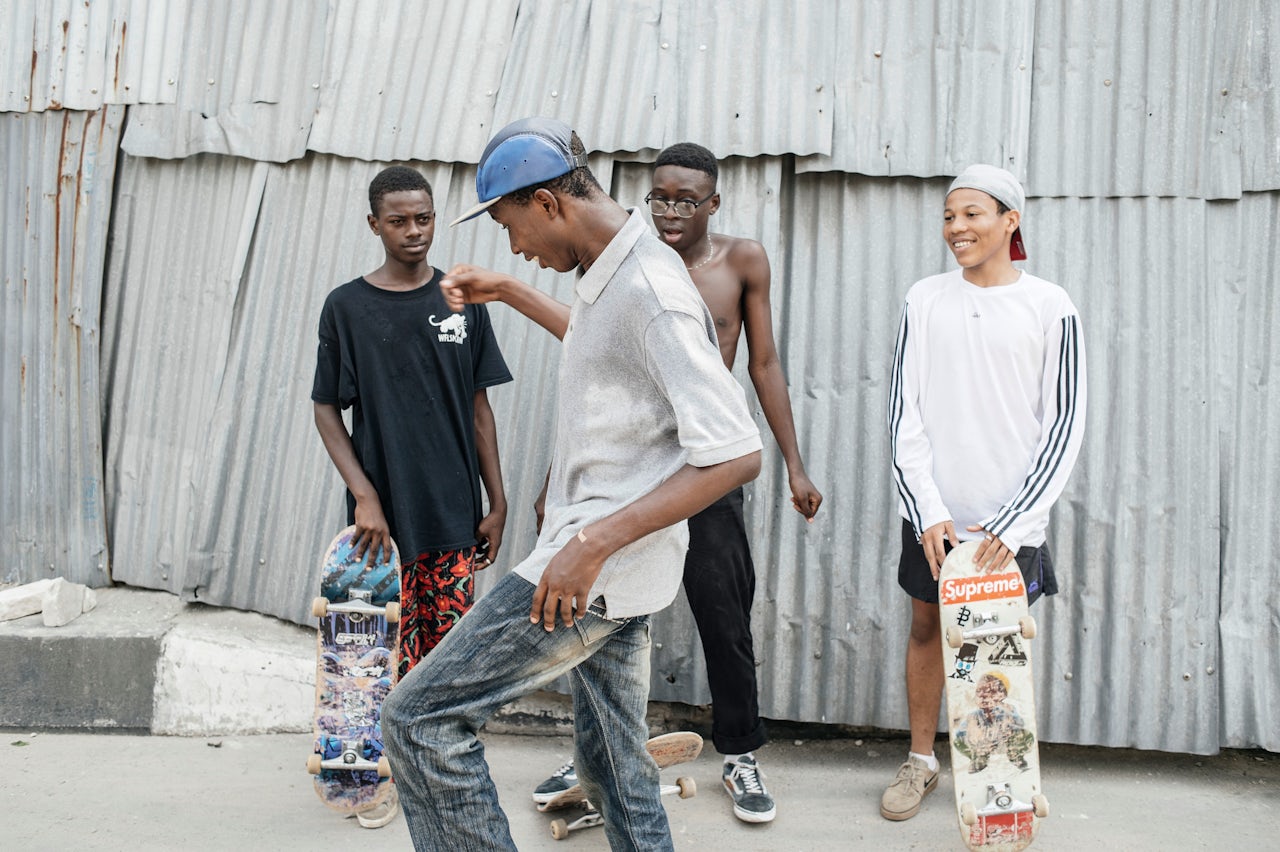 A group of skaters gathers in Lagos, Nigeria.