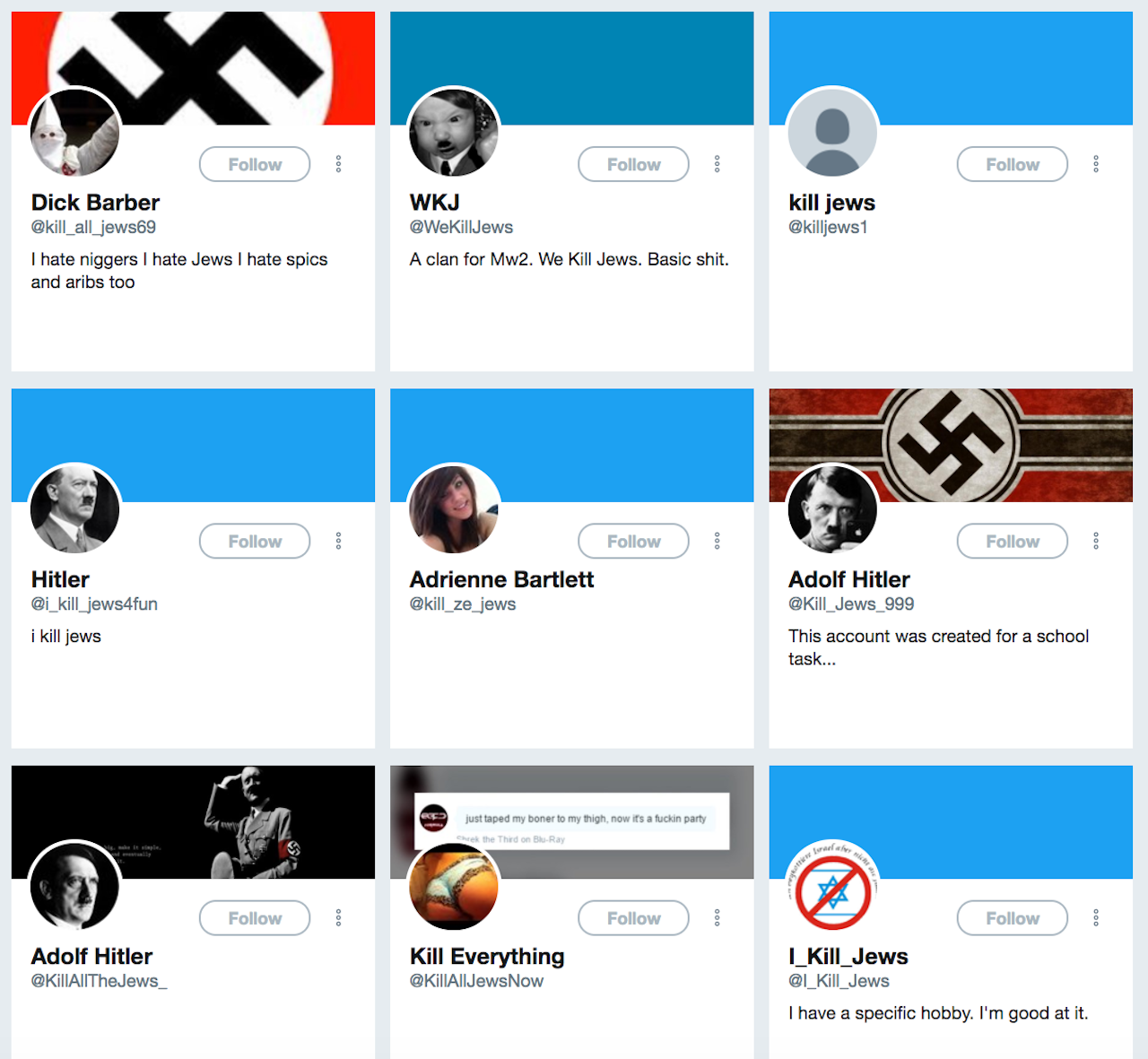Twitter accounts that have not been banned as of this writing.