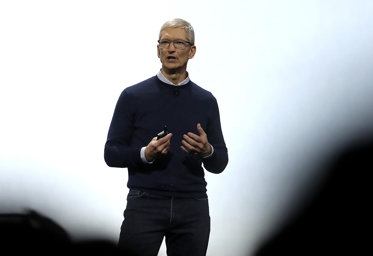 Apple CEO Tim Cook delivering the opening keynote address at the 2017 Apple Worldwide Developer Conference on June 5, 2017 in San Jose, California.