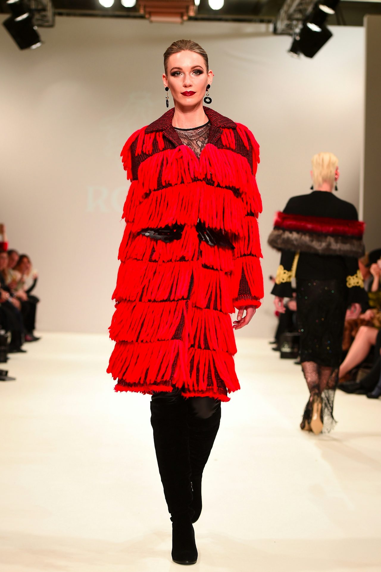 A model walks in Rohmir's London Fashion Week runway show in February 2017.
