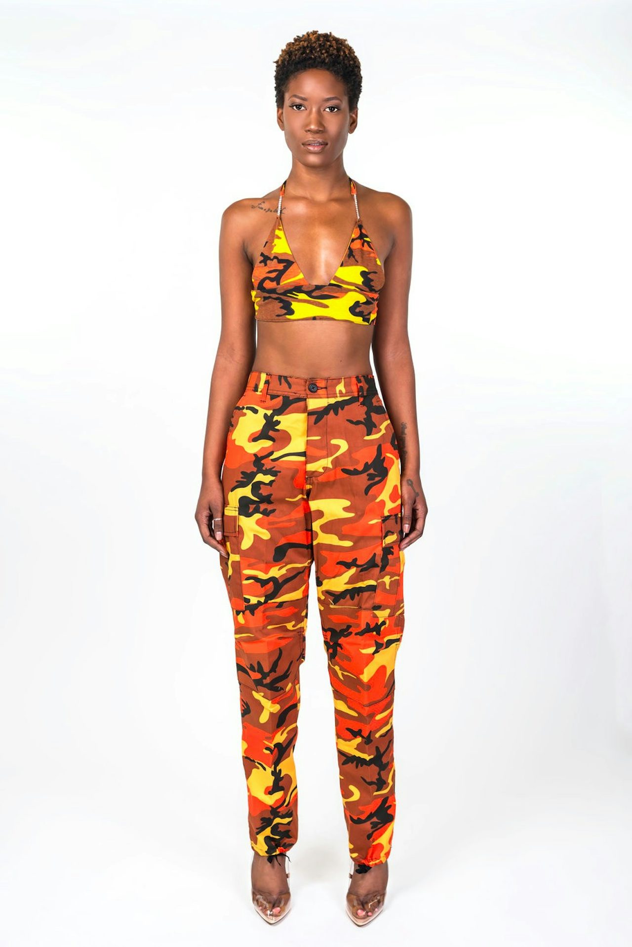 High waisted orange hot sale camo pants