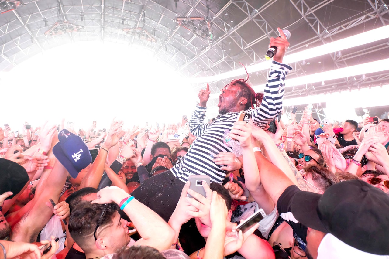 Lil Uzi Vert crowd surfs at Coachella 2017.