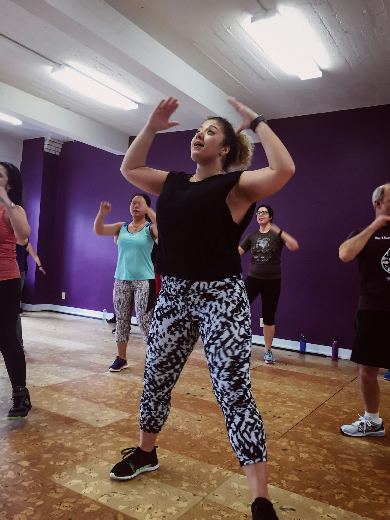 Lena Andrade leads a Zumba class