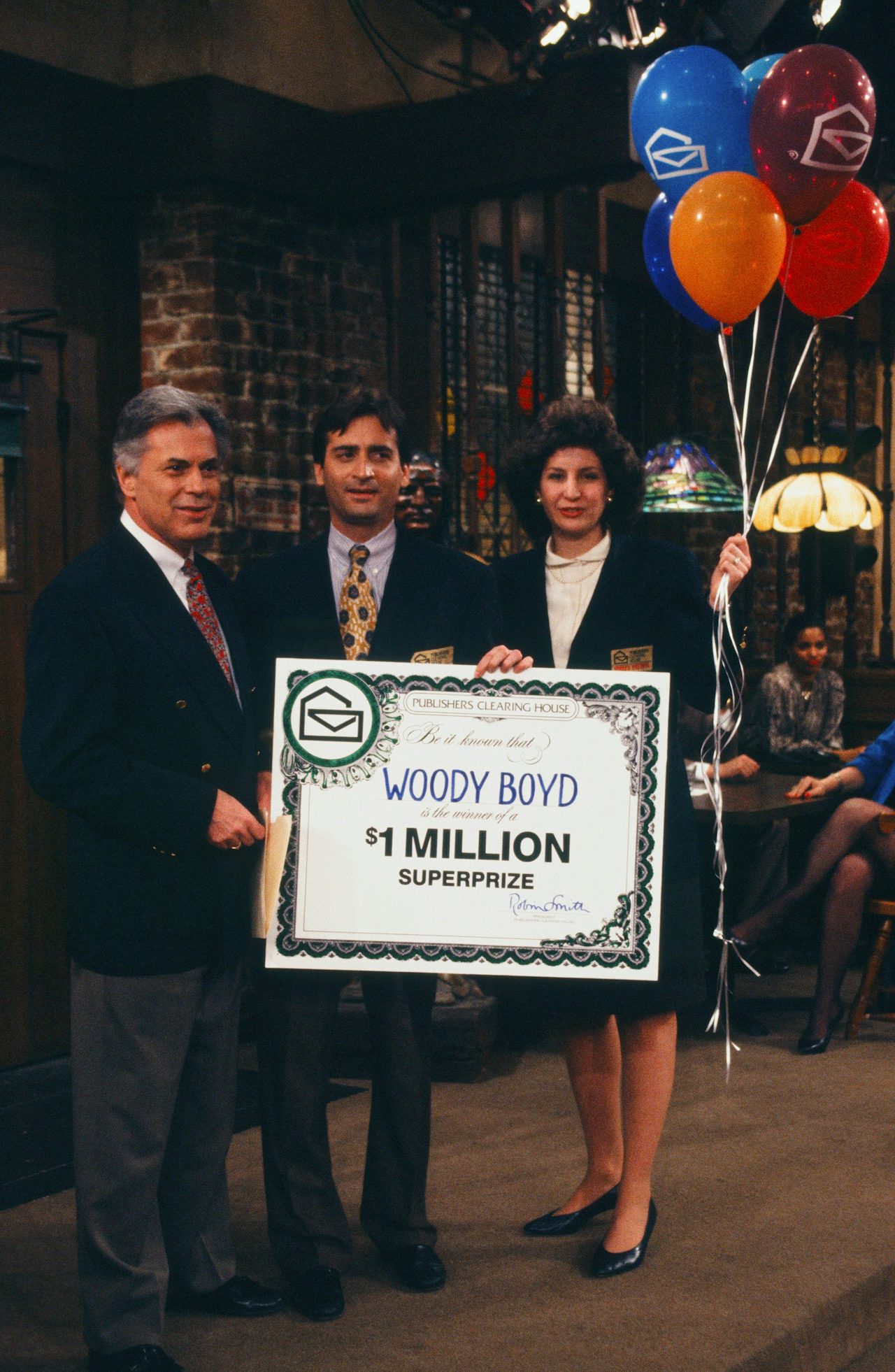Publishers Clearing House awarders in a 1993 episode of Cheers.
