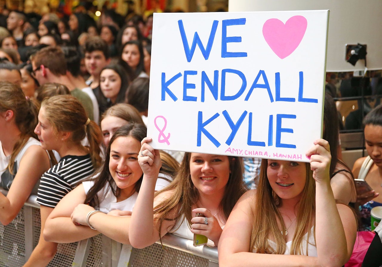 Fans wait for Kendall and Kylie Jenner at a mall appearance in Melbourne in 2015.