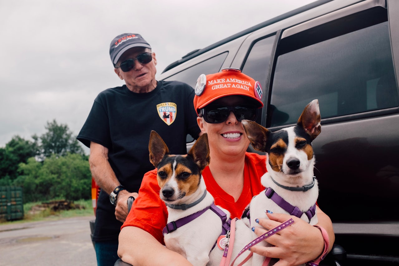 Cheryl and James Murray and their dogs, Chaos and Mayhem, drove in from New Jersey.
