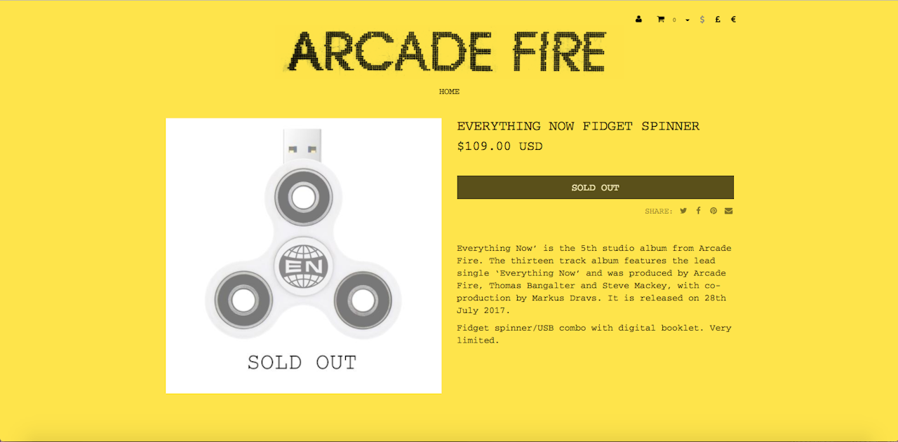 Arcade Fire's promotional fidget spinners were immediately 
