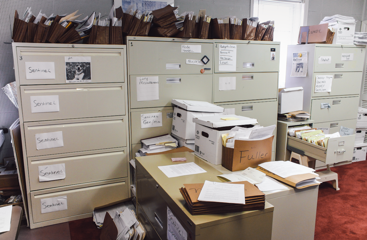 Jack Long’s crowded office has file drawers upon file drawers full of his cases against Sentinel Offender Services. The company now no longer operates in the state of Georgia.