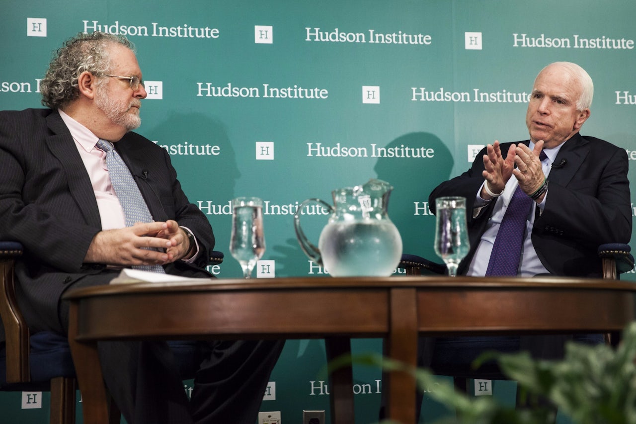 Mead interviewing John McCain in 2015.