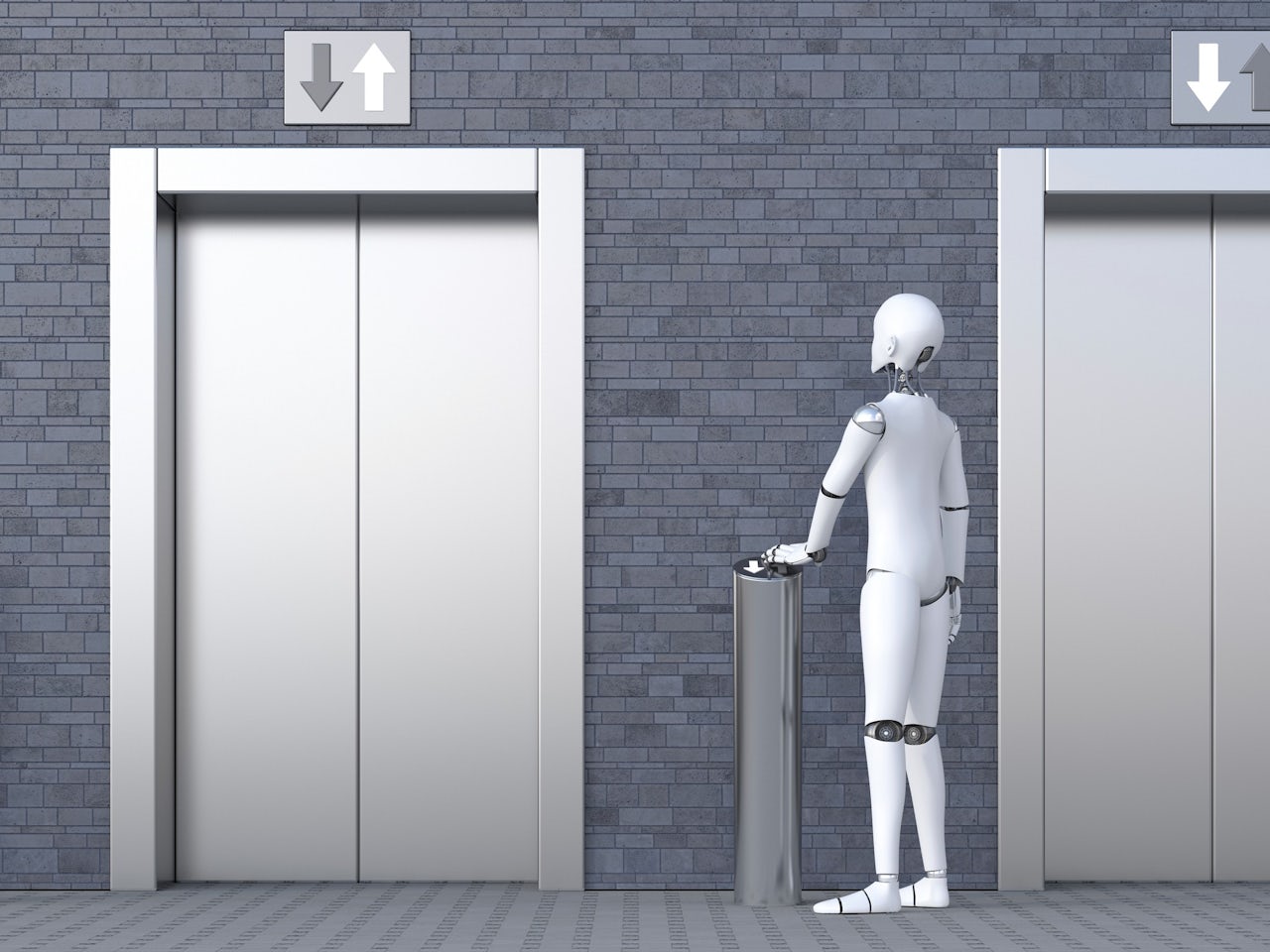 Robot waiting for elevator.