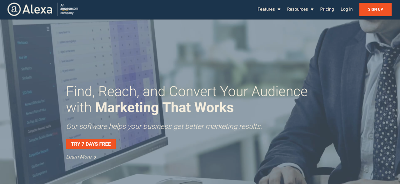 A screenshot of the Alexa.com website, with Amazon branding in the top left.