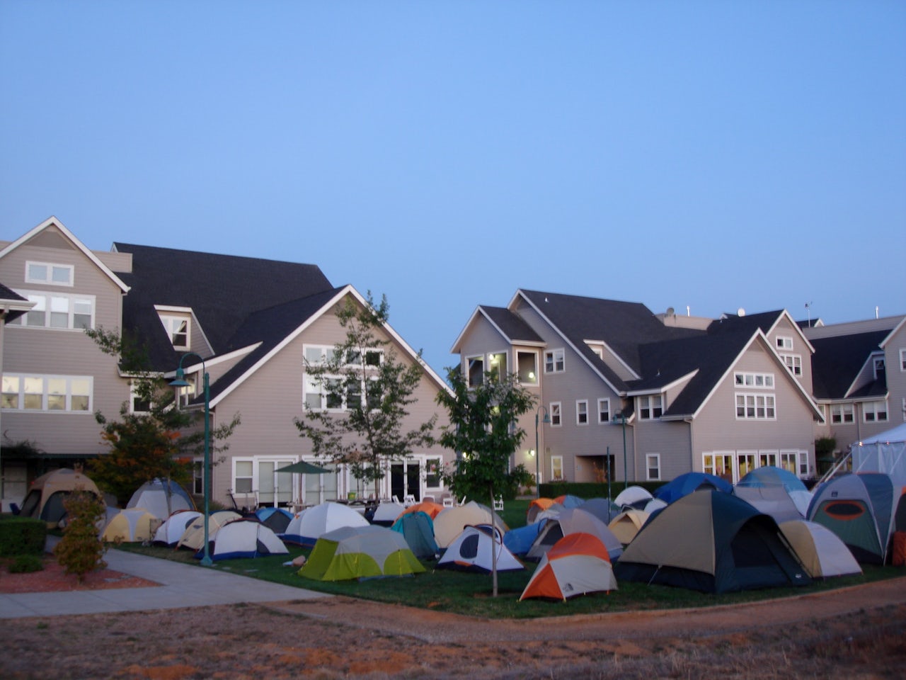 Tents on the lawn at foo camp in 2009 at the O’Reilly Media offices in Sebastopol, California.
