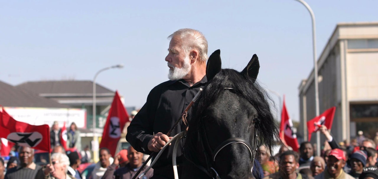 Terre'blanche leaves prison on his horse on June 11, 2004.
