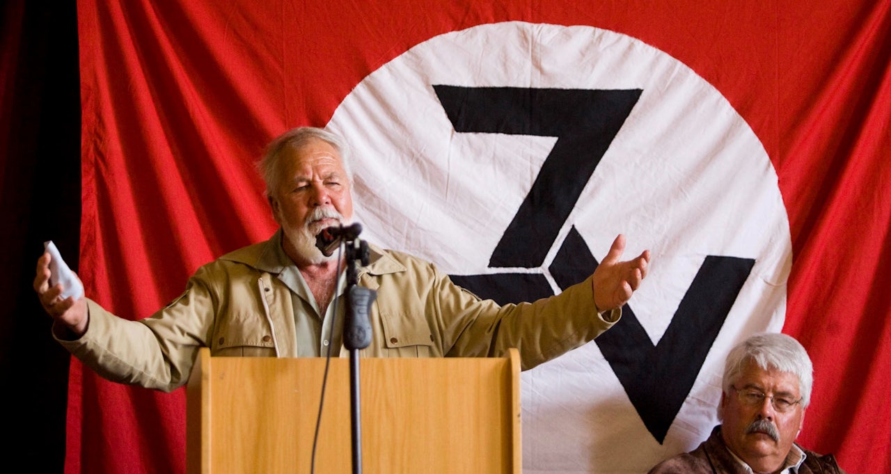 Eugene Terre'Blanche addressing AWB members on October 10, 2009 in Ventersdorp, South Africa.