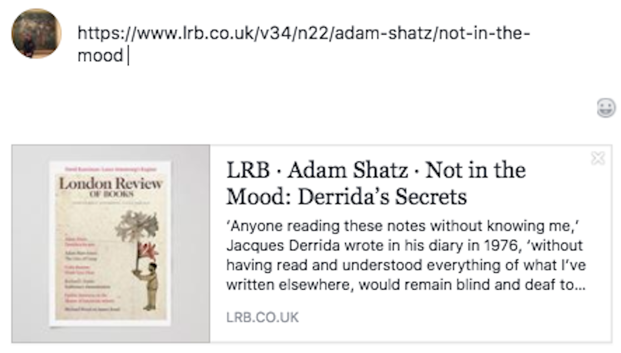 What it looks like when there is no article for an image, so Facebook grabs another image from elsewhere on the page.