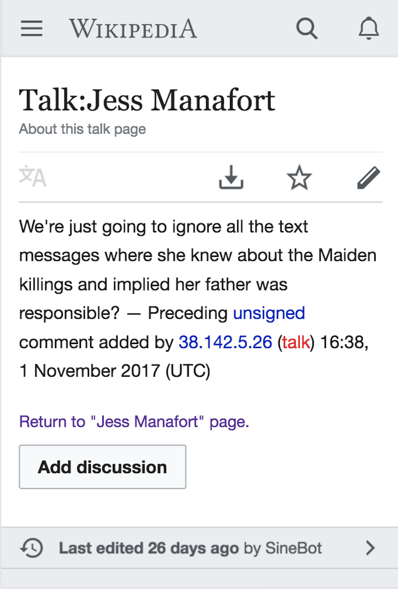 One Wikipedia user had questions about the breadth of Jess Manfort’s entry.