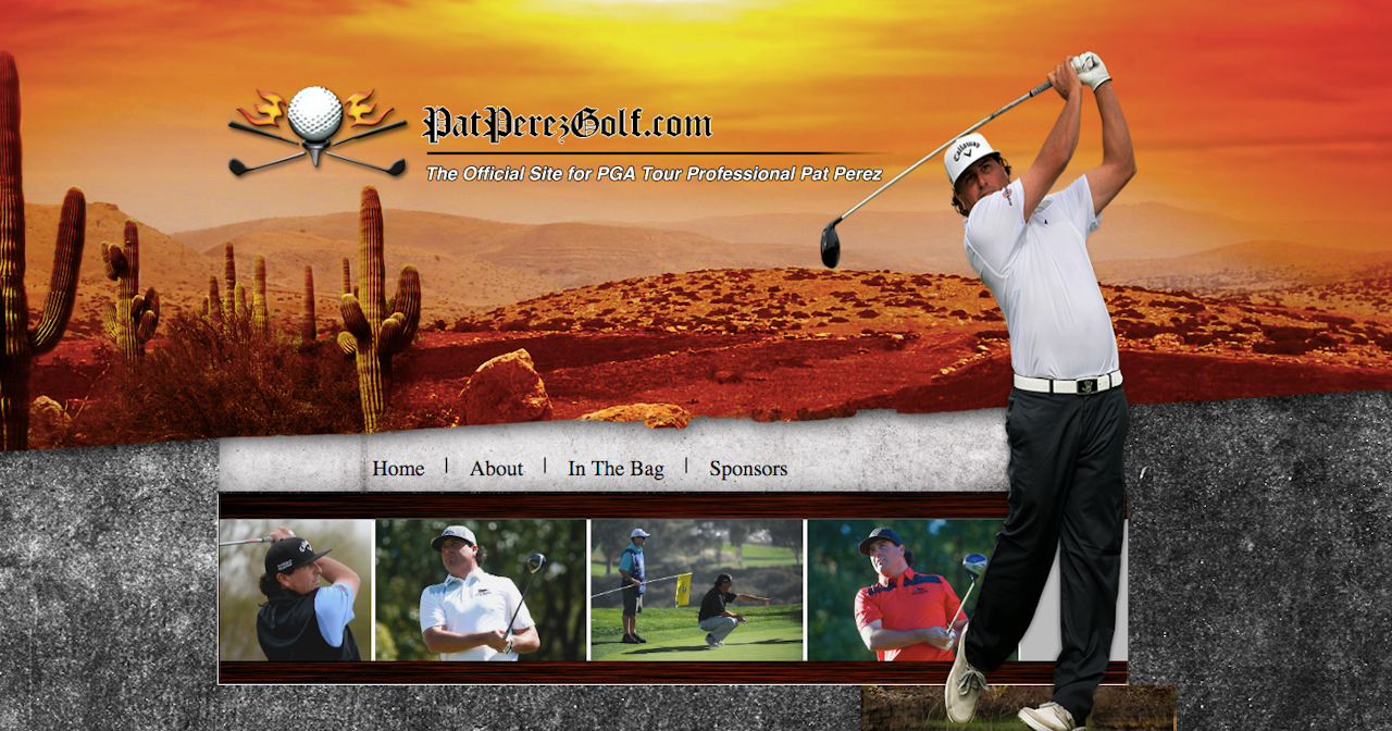 The homepage of Pat Perez's official website, which, just, oh my God.