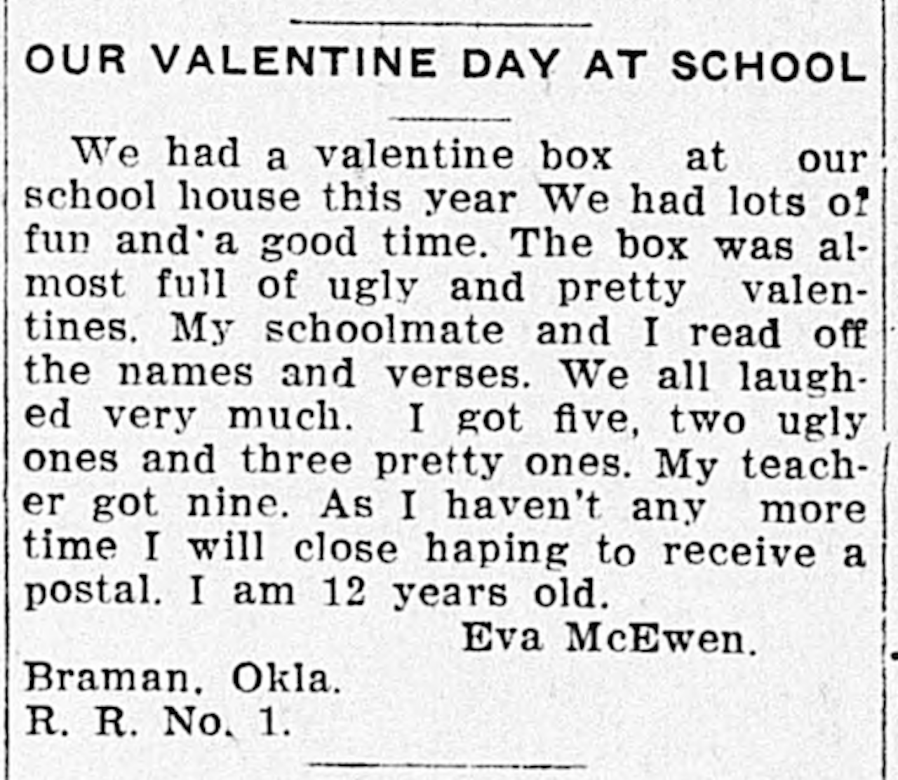 A 1908 letter to the Ottumwa Tri-Weekly Courier.