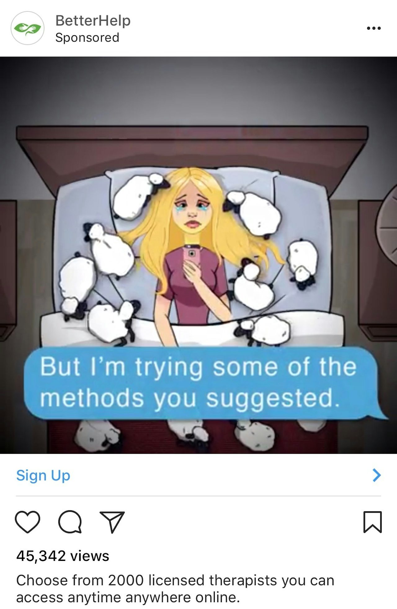 Another (somehow more disturbing) ad for BetterHelp on Instagram.