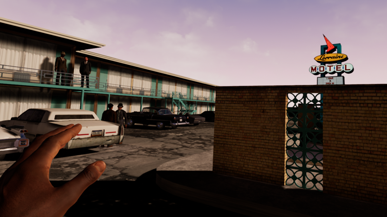 A screenshot from the “I Am A Man” scene outside of the Lorraine Motel.