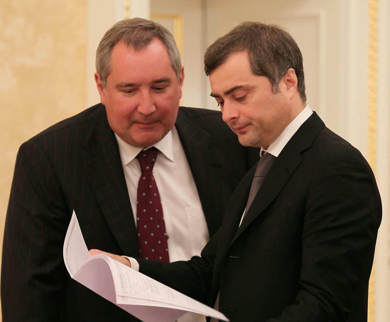 Surkov (right) with Russian politician Dmitry Rogozin