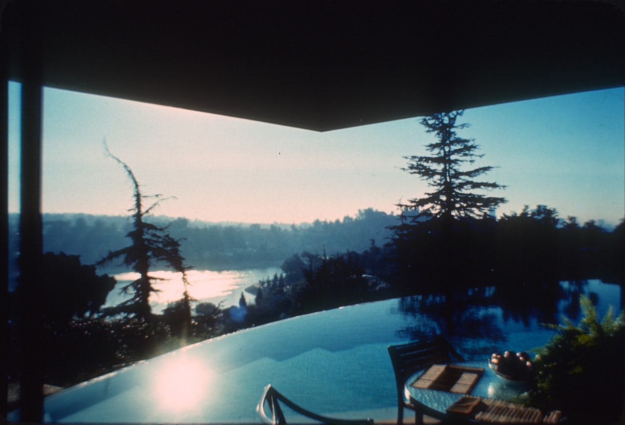 The view from the deck of the John Lautner-designed Silvertop residence, the site of the first North American infinity pool.