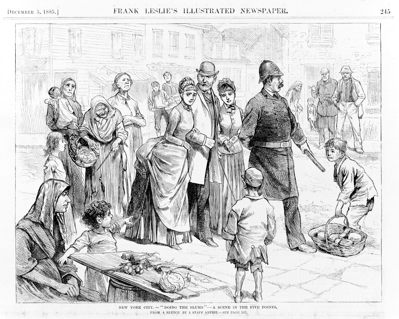 Slum tourism in Five Points, Manhattan, 1885