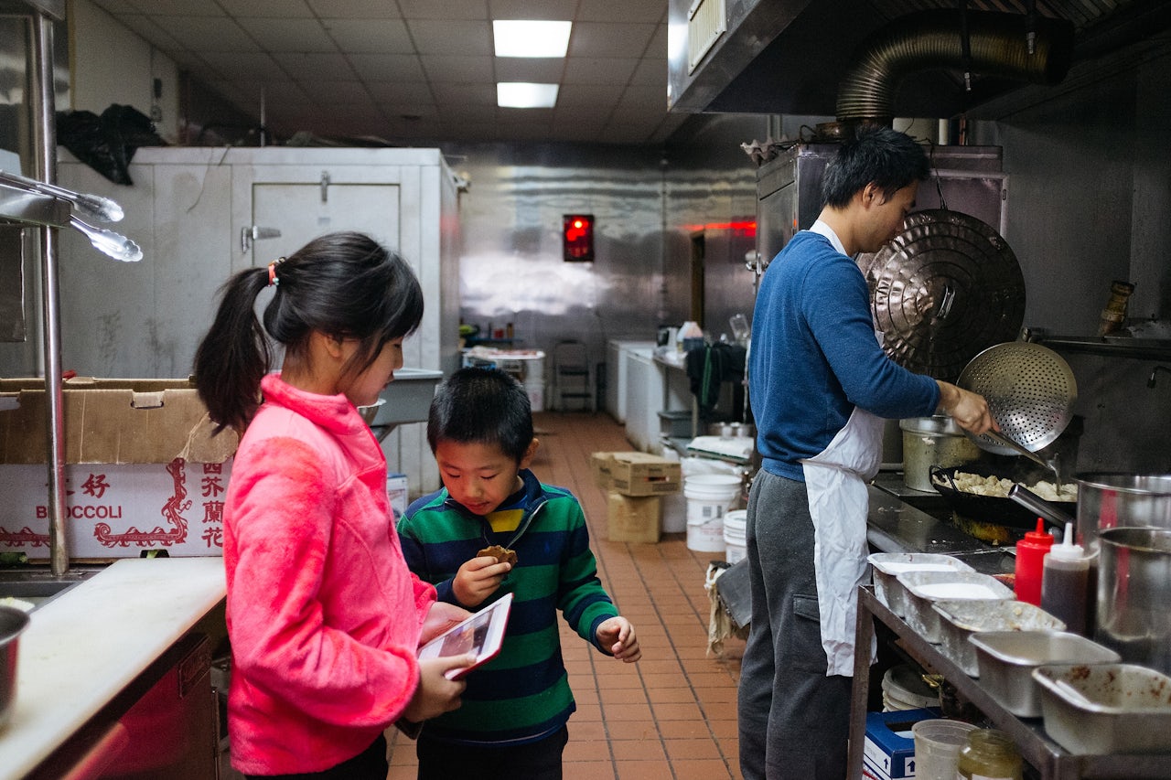 The kids have to find ways to entertain themselves while the parents are working.