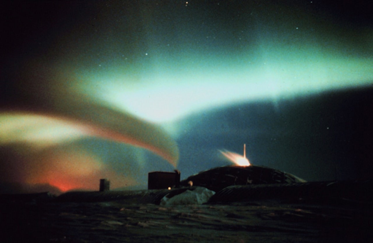 An aurora above U.S. Antarctic station at the South Pole.