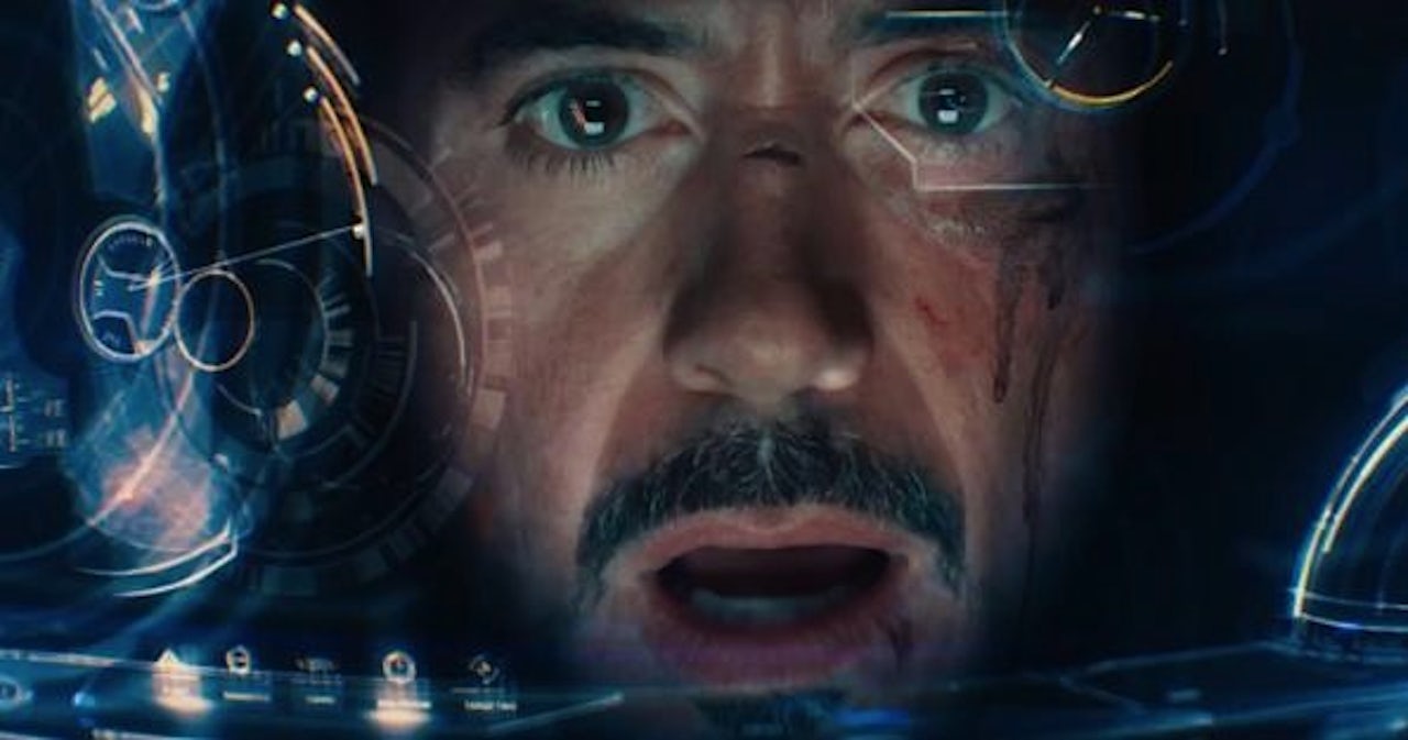 Iron Man, surprised by something.