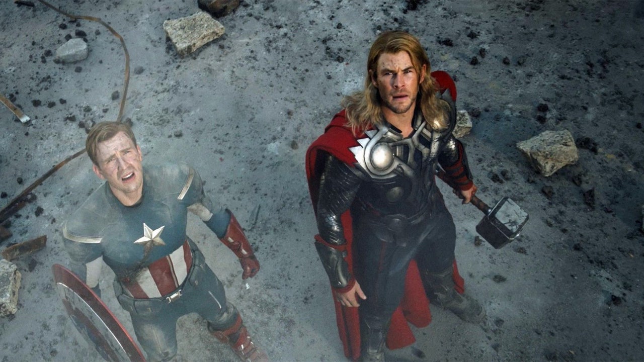 Thor and Captain America looking up at something