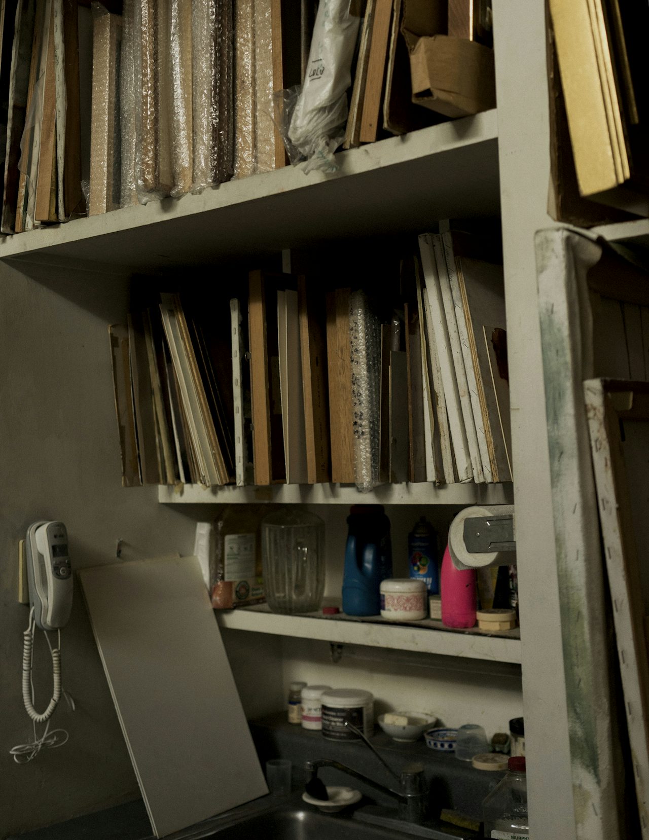 Paintings in Burton Silverman’s studio.